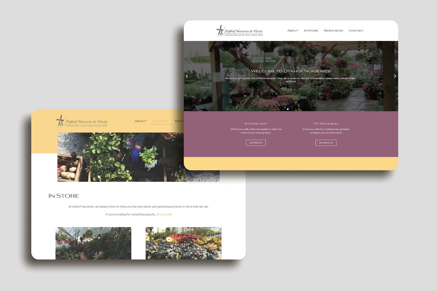 Flat mockup of the Dykhof Nurseries website designed by Upstream Digital